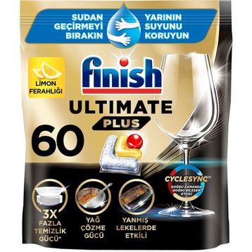 Finish Ultimate Plus Hepsi Bir Arada 60 Kapsül Limon Bulaşık Makinesi Deterjanı Tableti