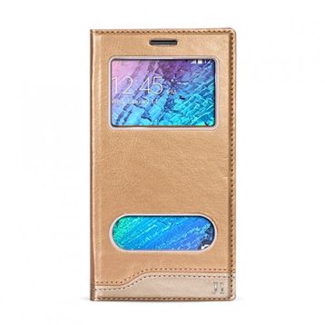 Fitcase Dolce Galaxy J1 Gizli Mıknatıslı Pencereli Gold Kılıf