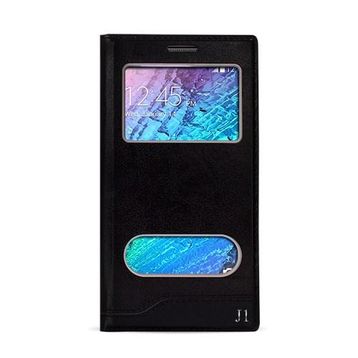 FitCase Dolce Galaxy J1 Gizli Mıknatıslı Pencereli Siyah Kılıf