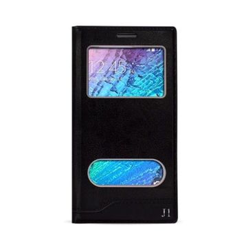 FitCase Dolce Galaxy J1 Gizli Mıknatıslı Pencereli Siyah Kılıf