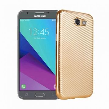 FitCase Galaxy J7 2017 Elektroliz Carbon Desen Gold Arka Kapak