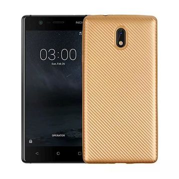 Fitcase Nokia 3 Gold Carbon Desen Arka Kapak