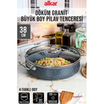 Fithome 38 cm Döküm Granit Büyük Boy Yanmaz Yapışmaz Sanayi Tipi Endüstriyel Pilav Tenceresi