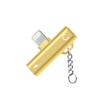 FitPlus FT-AC34 Gold Lightning Şarj + Kulaklık Çoğaltıcı Mini Askılı Adaptör