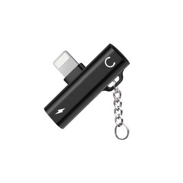 FitPlus FT-AC34 Siyah Lightning Şarj + Kulaklık Çoğaltıcı Mini Askılı Adaptör