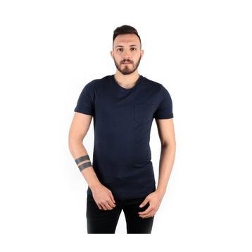 Five Pocket Erkek Lacivert Bisiket Yaka Oversize Cepli Tişört