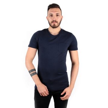 Five Pocket Erkek Lacivert Bisiket Yaka Oversize Cepli Tişört
