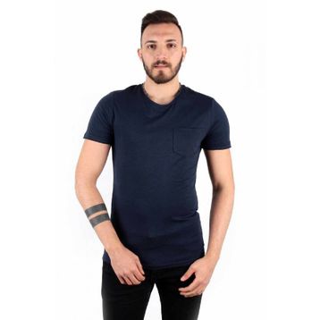 Five Pocket Erkek Lacivert Bisiket Yaka Oversize Cepli Tişört