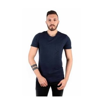 Five Pocket Erkek Lacivert Bisiket Yaka Oversize Cepli Tişört