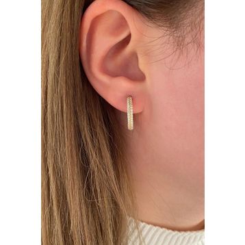 Fiyonk Kuyumculuk 14 Ayar Altın Çift Sıra Taşlı Halka 2 Küpe