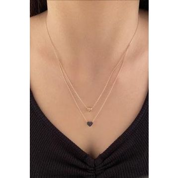 Fiyonk Kuyumculuk 14 Ayar Altın Çift Sıralı Kalp Kolye