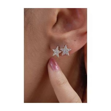 Fiyonk Kuyumculuk 14 Ayar Altın Swarovski Taşlı Büyük Yıldız Küpe