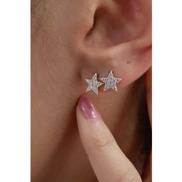 Fiyonk Kuyumculuk 14 Ayar Altın Swarovski Taşlı Büyük Yıldız Küpe