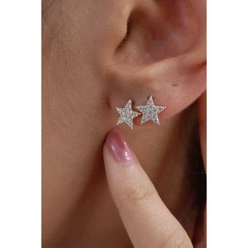 Fiyonk Kuyumculuk 14 Ayar Altın Swarovski Taşlı Büyük Yıldız Küpe