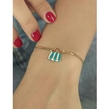 Fiyonk Kuyumculuk 14 Ayar Altın Turkuaz Mini Çanta Detaylı Balıksırtı Bileklik
