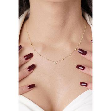 Fiyonk Kuyumculuk 14 Ayar Dorika Top Detaylı Kalp Altın Kolye