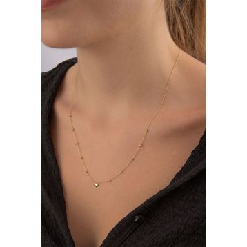 Fiyonk Kuyumculuk 14 Ayar Dorika Top Detaylı Kalp Altın Kolye