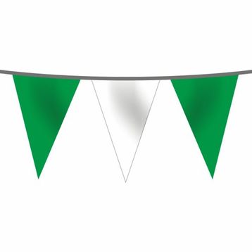 Flagturk 50 mt Yeşil Beyaz İpe Dizili Üçgen Süsleme Bayrağı