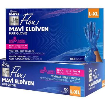 Flex TPE Hibrit Large Xlarge Mavi 100'lü Eldiven
