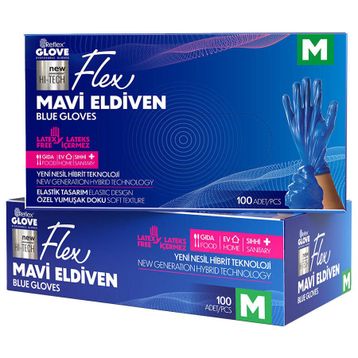 Flex TPE Hibrit Medium Mavi 100'lü Eldiven