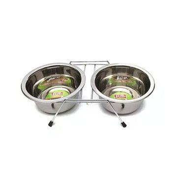 Flip Kedi ve Küçük Irk Köpekler İçin Paslanmaz Çelik İkili 2x240 ml Mama ve Su Kabı