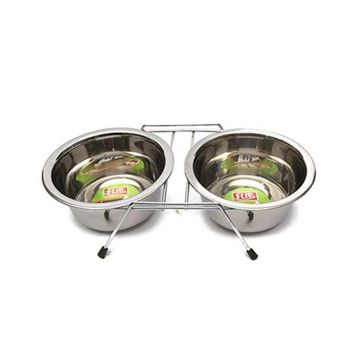 Flip Kedi ve Küçük Irk Köpekler İçin Paslanmaz Çelik İkili 2x240 ml Mama ve Su Kabı