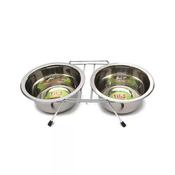 Flip Kedi ve Küçük Irk Köpekler İçin Paslanmaz Çelik İkili 2x240 ml Mama ve Su Kabı