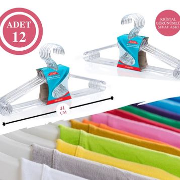 Flora F075 12'li Kristal Görünümlü Büyük Boy Şeffaf Askı