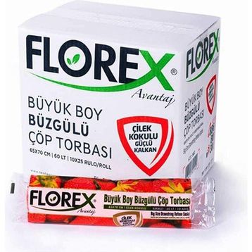 Florex 55x60 cm Büzgülü Çilek Kokulu Orta Boy Çöp Poşeti