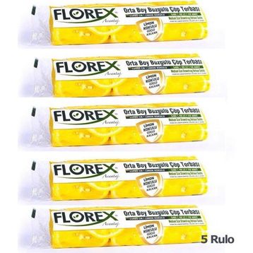 Florex Çöp Torbası Orta Boy 55 Cm X 60 Cm Sarı Limon Kokulu Büzgülü 10'Lu 1 Paket