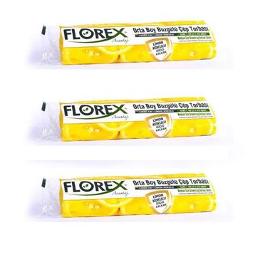 Florex Çöp Torbası Orta Boy 55 Cm X 60 Cm Sarı Limon Kokulu Büzgülü 10'Lu 1 Paket