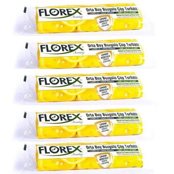 Florex Çöp Torbası Orta Boy 55 Cm X 60 Cm Sarı Limon Kokulu Büzgülü 10'Lu 1 Paket