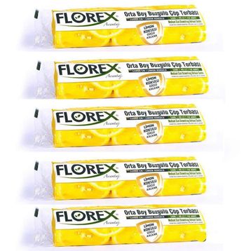 Florex Çöp Torbası Orta Boy 55 Cm X 60 Cm Sarı Limon Kokulu Büzgülü 10'Lu 1 Paket