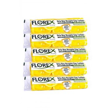 Florex Çöp Torbası Orta Boy 55 Cm X 60 Cm Sarı Limon Kokulu Büzgülü 10'Lu 1 Paket