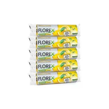 Florex Çöp Torbası Orta Boy 55 Cm X 60 Cm Sarı Limon Kokulu Büzgülü 10'Lu 1 Paket