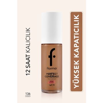Flormar Perfect Coverage 136 Chesnut Yoğun Kapatıcı Su Bazlı Fondöten