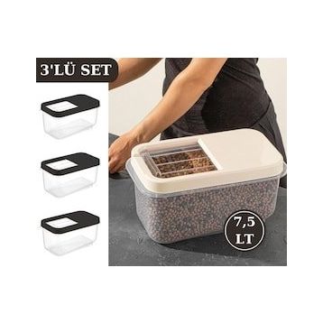 Flosoft Multibox 3x7.5 lt Füme Kaydırak Kapaklı Erzak Saklama Kabı