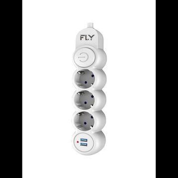 Fly 3393-01 3 Soket 2 USB 2.1A Anahtarlı 2 mt Kablo Beyaz Akım Korumalı Priz
