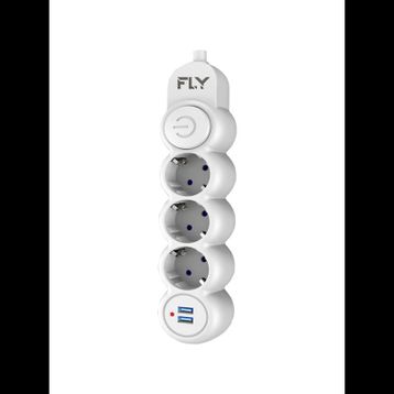 Fly 3393-01 3 Soket 2 USB 2.1A Anahtarlı 2 mt Kablo Beyaz Akım Korumalı Priz