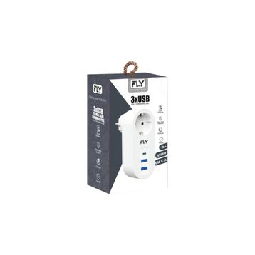Fly 3400-01 2.1A Beyaz 1 Soket 2 USB 1 Type-C Akım Korumalı Priz