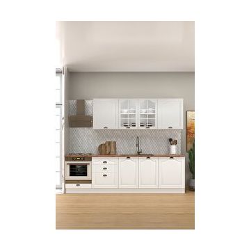Fly Mobilya 270 cm Greena White Tezgahlı Mdf Hazır Mutfak Dolabı