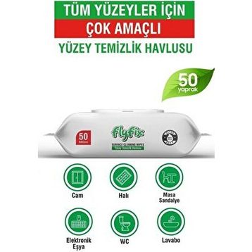 Flyfix 50 Yaprak Easy Clean Beyaz Sabun Katkılı Yüzey Temizlik Havlusu