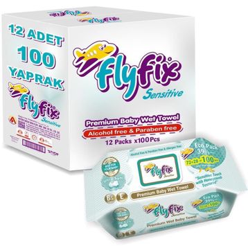 Flyfix Sensitive 12 Adet 100 Yaprak Islak Havlu Mendil