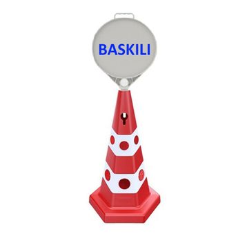 FM Trafik Kedi Gözlü 650 mm Yuvarlak Tabela Baskılı Reklam Konisi