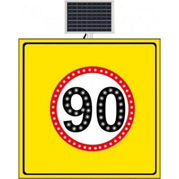 FM Trafik Sarı Zemin 1000x1000 mm Güneş Enerjili Hız Limiti 90 Km/H