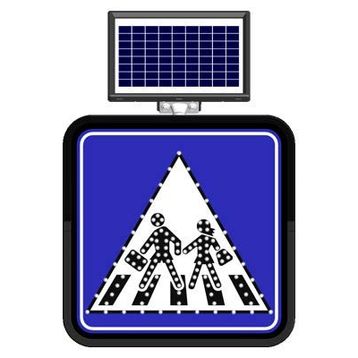 FM Trafik Solar Flaşörlü Ledli Trafik Levhası 60x60 cm Yaya Geçidi