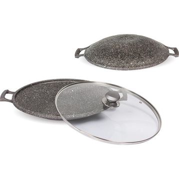 FMS Yörem 34 CM Cam Kapaklı Granit Sac Tava