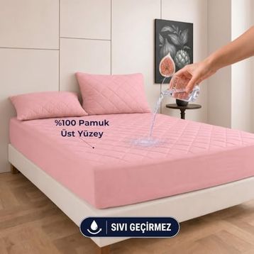 Formeya Pudra %100 Pamuk Kapitone Sıvı Geçirmez 160x200 CM Alez Fitted Çarşaf