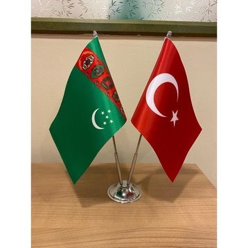 Fors Bayrak Türkmenistan Masa Bayrağı Krom Direkli Ikili Bayrak