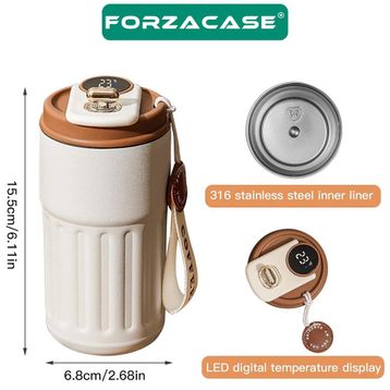 Forzacase FC944 Siyah 316 Paslanmaz Çelik Termometreli 450 ml 6 Saat Sıcak Soğuk Tutan Çay Kahve Termosu